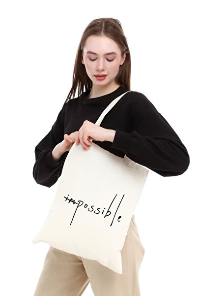 Çınar Bez Çanta Impossible Baskılı Ham Bez Çanta