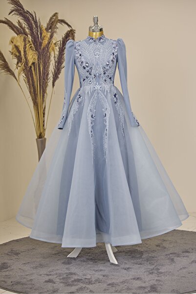 Genel Markalar Önü Drapeli Aplik İşlemeli Asya  Abiye