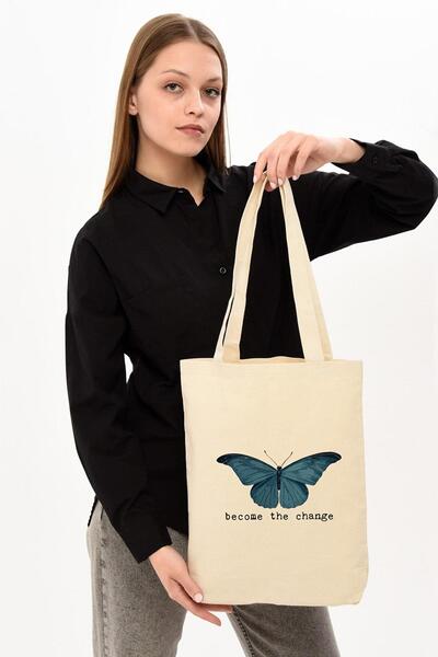 Çınar Bez Çanta Kanvas Become The Change Baskılı Bez Çanta