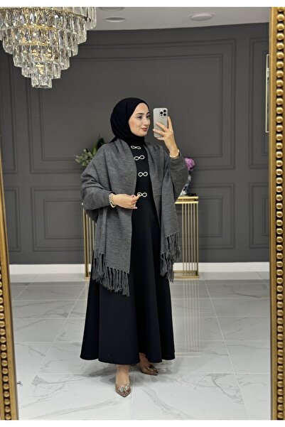 HÜDA TESETTÜR Şal Yaka Püskül Detaylı Panço