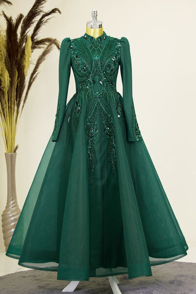 Genel Markalar Önü Drapeli Aplik İşlemeli Asya  Abiye