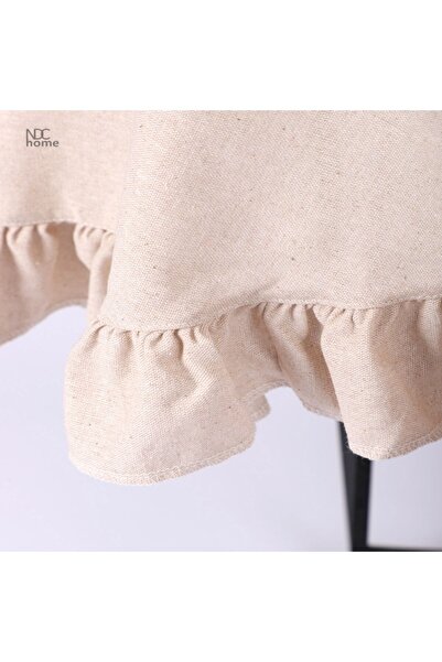 NDC HOME Beige Linen Round Ruffle Tablecloth