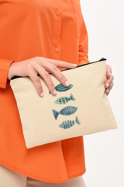 Çınar Bez Çanta Τσάντα μακιγιάζ Clutch Blue Fishes Canvas