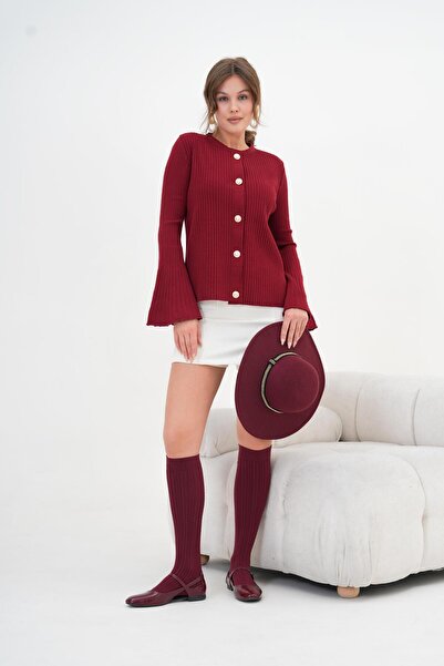 FTZ WOMEN Kadın Volan Kol Detaylı Hırka Bordo 20898