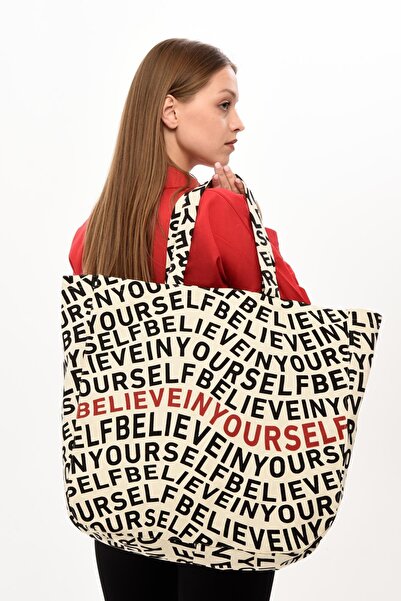 Çınar Bez Çanta Believe In Yourself Baskılı Büyük Boy Kanvas Çanta