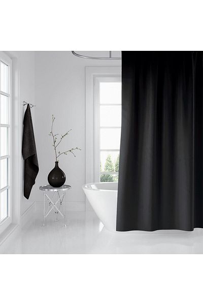 Zethome Κουρτίνα μπάνιου 0010 Μαύρη 180x200 Κρεμάστρα Κουρτινών 120x200 Δώρο