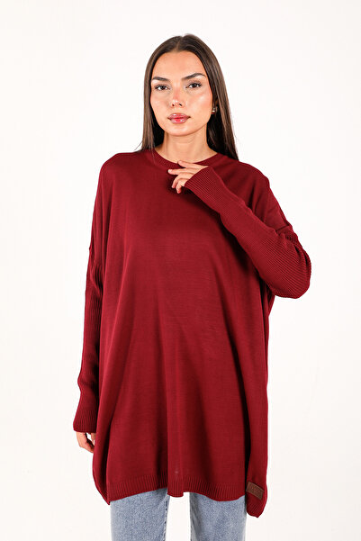 Melike Tatar Claret Red Basic Knitwear Tunic 70-2171