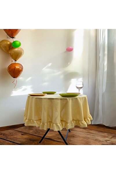 NDC HOME Yellow Linen Ruffle Round Tablecloth