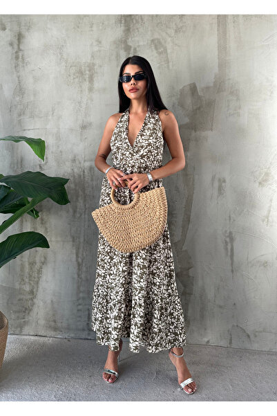 Angel Mia Φόρεμα Χακί Κρεπ - Σχέδιο Γιπέλι