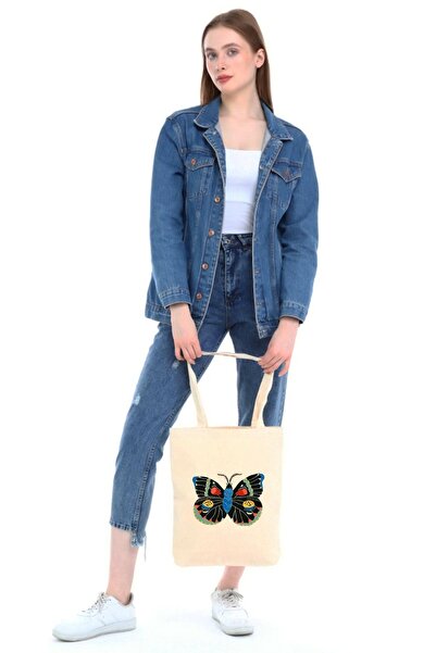 Çınar Bez Çanta Полотняна сумка з принтом метелика