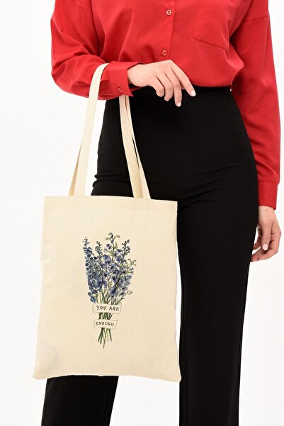 Çınar Bez Çanta You Are Enough Baskılı Ham Bez Çanta