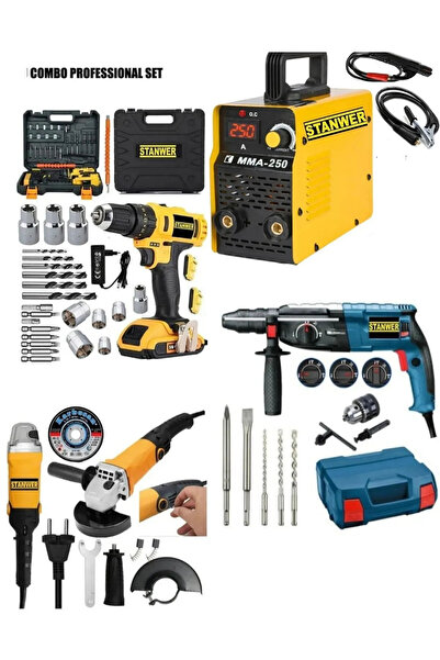STANWER 4lüusta Işi Atölye Seti Mma200 Amper Kaynak Makinesi Darbeli Matkap Ş...