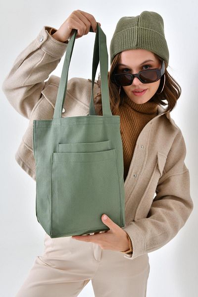 Bagg Mint Green Gabardine Bag with 2 Pockets