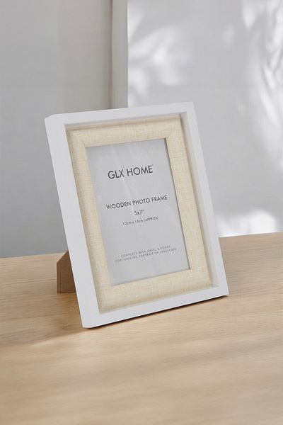 Muyika Design White Wood Frame - Single, 13 X 18cm, Fabric Detail, Decorative Photo Frame Afç-1318