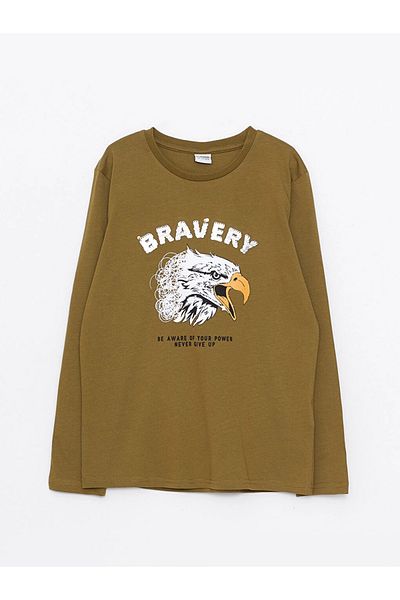 LC Waikiki Tricou cu mânecă lungă din bumbac cu imprimeu pentru băiat (W2)