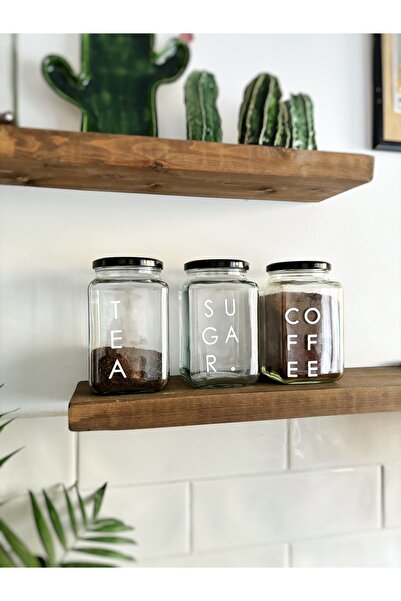 Atölye Merdiven 3-Piece Glass Jar Storage Container Tea Sugar Coffee Label Kitchen Organizing Set 1000ml