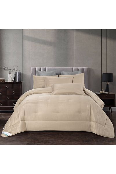 Donetella 6-Pcs King Size Striped Comforter 260x 240 cm With 350 GSM Filling