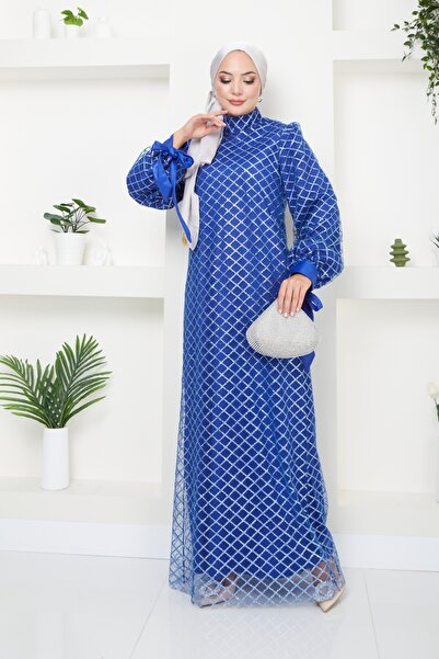 Ayşe Melek Kadın Giyim Abiye Moda Simli Baklava Desenli Tesettür Abiye Kalem ...