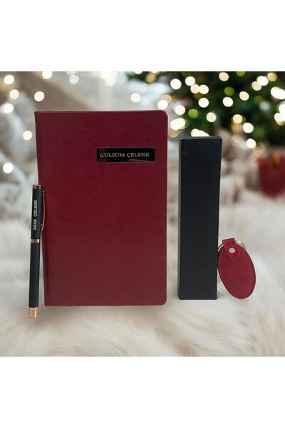 Eren Ofis Kişiye Özel Yılbaşı Hediye Seti Kenar Boyalı Bordo Defter İsimli & ...