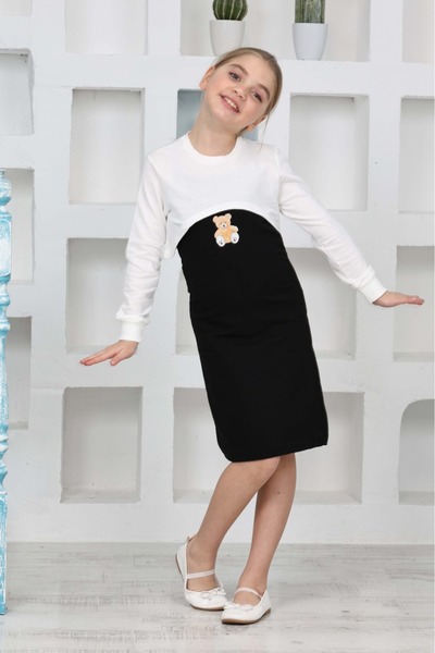 DLRboutique Φόρεμα με στάμπα αρκουδάκι & συνδυασμός φούτερ ECRU