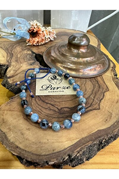 parze doğaltaş Makrome İp Örgülü Ayarlanabilir Kyanit Doğal Taş Bileklik