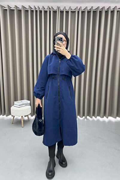 Pardesü Dünyası Büzgülü Kapüşonlu Trençkot Lacivert