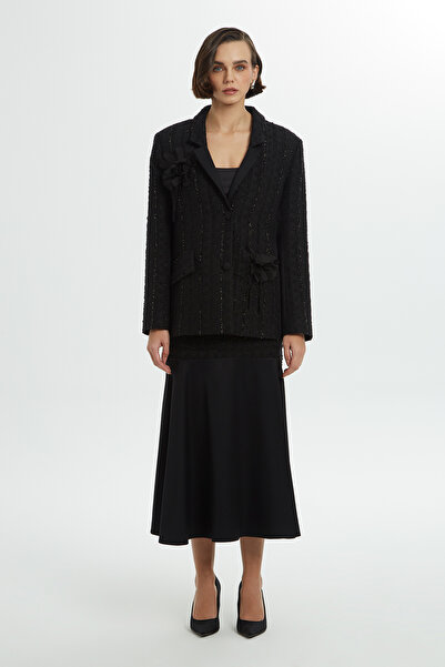 GİZİA Kruvaze Yakalı Siyah Tüvit Ceket