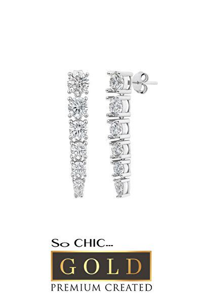 So CHIC... Beyaz Altın Sertifikalı Premium Created Taşlı Sallantılı Küpe