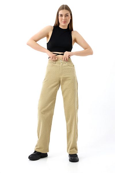 KAGAWA High Waist Velvet Straight Fit Trousers
