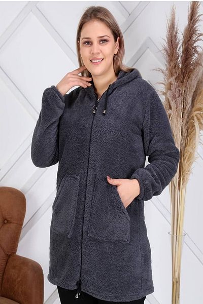 xlargebutik Plus Size Smoked Plush Fleece - with Pockets and Hoodie, Keeps Thin and Comfortable Calip