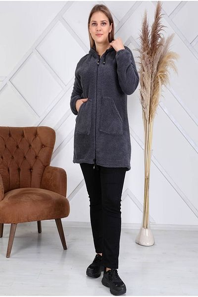 xlargebutik Plus Size Smoked Plush Fleece - with Pockets and Hoodie, Keeps Thin and Comfortable Calip