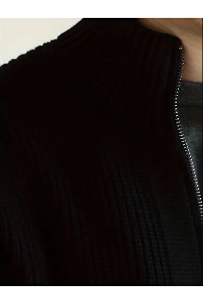 Tarz Cool Men's Stand Collar Zippered Slim Fit Knitwear Cardigan