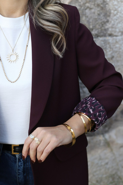 bytugcekaya Mürdüm Leopar Astarlı Şal Yaka Blazer