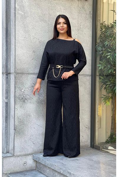 MODATALİKA Trend Women's Plus Size New Season: Ζακάρ Κοστούμι ώμου με χαμηλή κοπή, δύο κομμάτια με αξεσουάρ