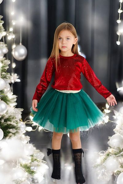LEON CLUB Fusta tutu verde catifea rosie pentru fete Anul Nou, ziua de nastere, petrecere, sarbatori, rochie de nunta