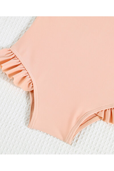 SAPS Solid Quick Drying Frilled V Cut Swimsuit - Pink