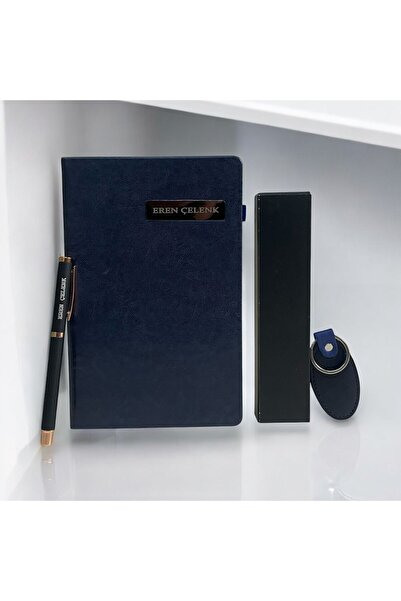Eren Ofis Kişiye Özel Yılbaşı Hediye Seti Kenar Boyalı Lacivert Defter Ismli ...