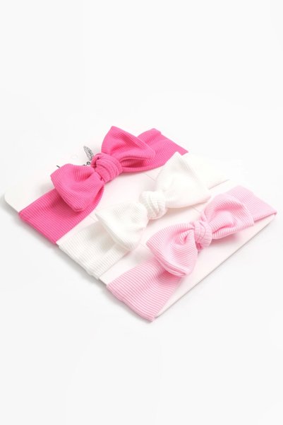 LOGO AKSESUAR 0-3 Years Baby Girl Bandana Set of 3 (DARK PINK-LIGHT PINK-WHITE)