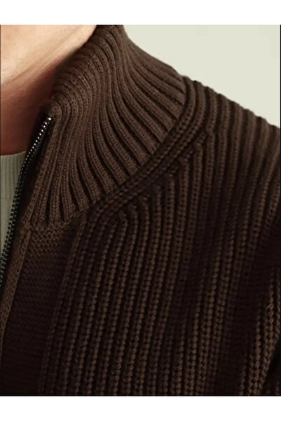 Tarz Cool Men's Stand Collar Zippered Slim Fit Knitwear Cardigan