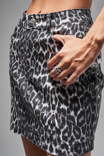 its basic Women's Black and White Leopard Color Mini Denim Skirt