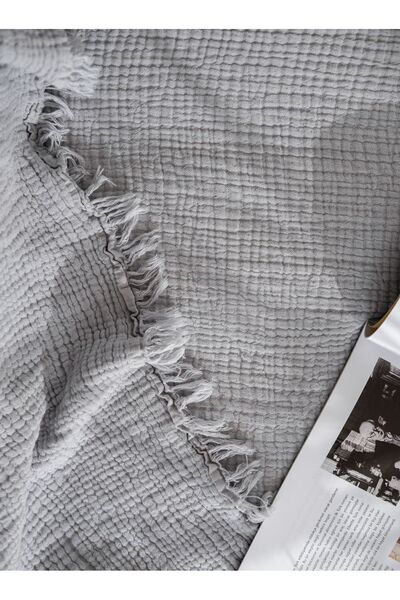 OTEXSA Açık Gri 4 Katlı Çift Taraflı Müslin Koltuk Örtüsü (200 X 220CM- BUZ MAVİSİ)