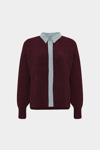 Açelya Okcu Thessaloniki Knitted Jeans Garnished Snap Detailed Wool Knitwear Cardigan