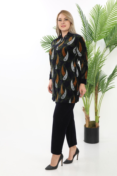 STELLETO Combed Cotton Patterned Velvet Large Size Bottom-Top Set