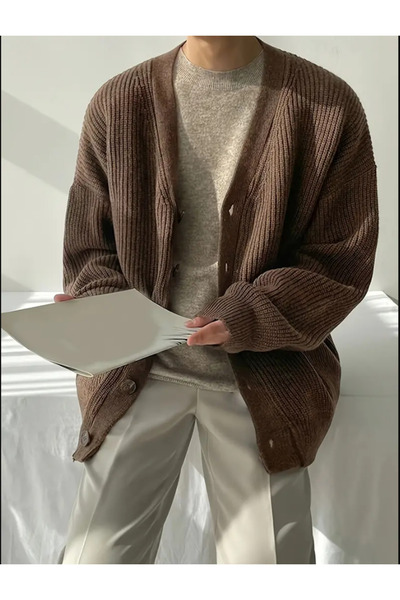 COOL TARZ Erkek Regular Fit Düğmeli V Yaka Triko Hırka