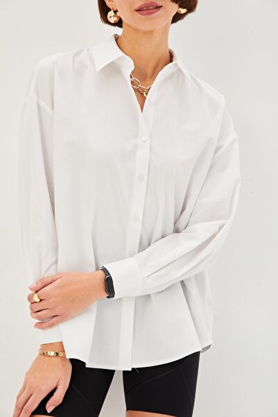 Allyco Низька комір Regular Бавовняна біла сорочка