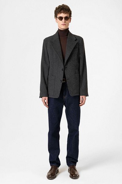 Antioch Anthracite Herringbone Patterned Oversize Men's Blazer Jacket