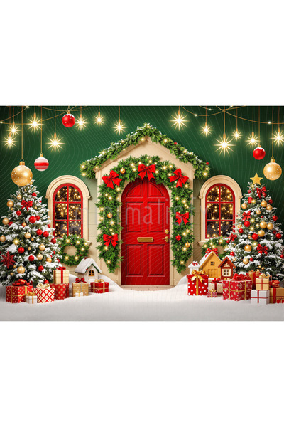 Minimalisfy Yılbaşı Büyüsü: Süslemeli Kapı ve Noel Hediyeleri Arka Planı 200x...