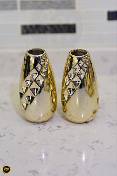 Snow Homs 1-adet Kemer Desenli Vazo Gold Biblo Dekoratif Sunumluk Dekor
