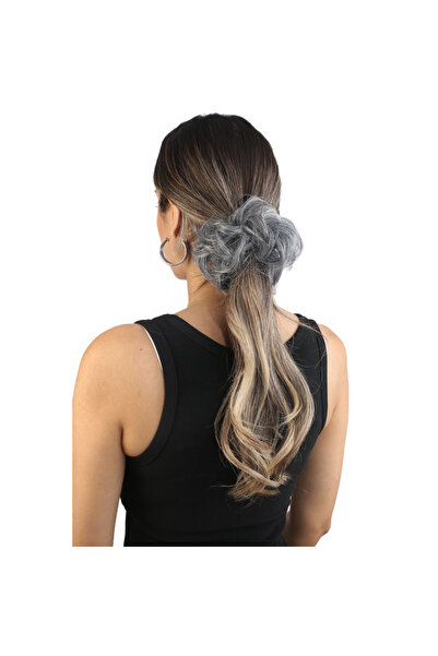 Mina Peruk Kırçıllı Gri Lastikli Hazır Topuz Toka – Doğal Görünümlü Sentetik Saç