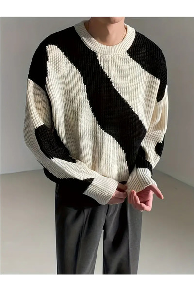 COOL TARZ Erkek Siyah-beyaz Regular Fit Triko Kazak